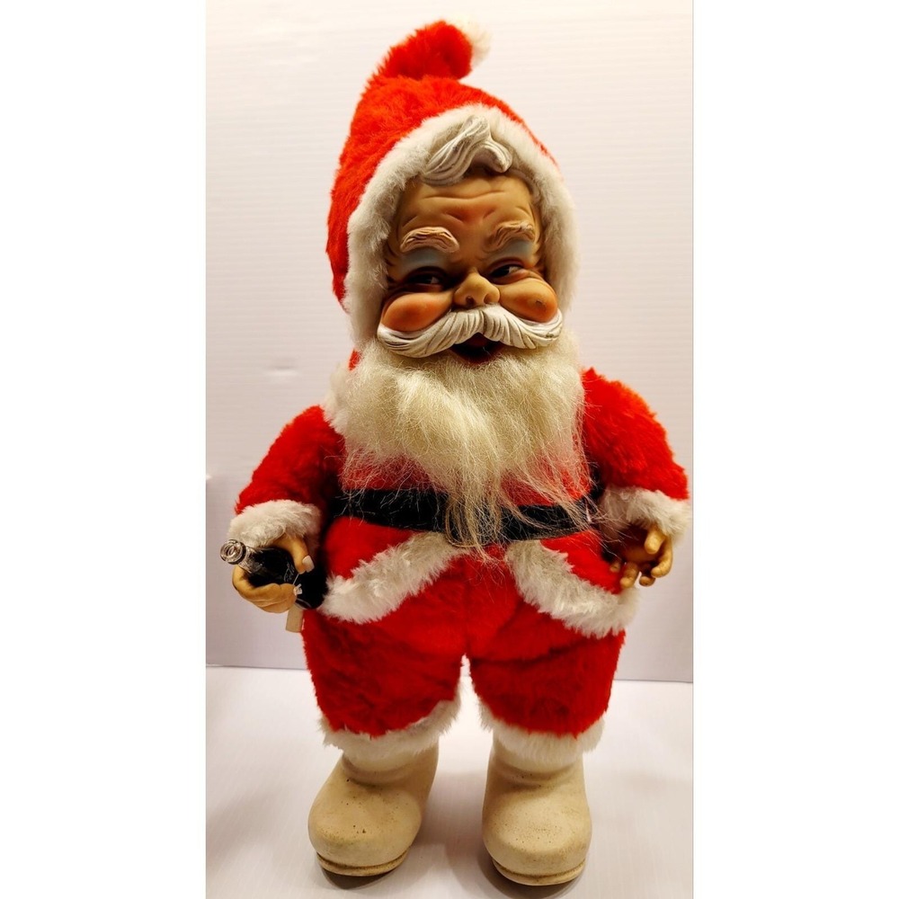 Vintage Santa Claus Plush Rubber Face Coca-Cola Bottle Red‎ White Good 16 inch